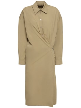 Lemaire: Straight collar cotton & silk midi dress - Khaki - women_0 | Luisa Via Roma