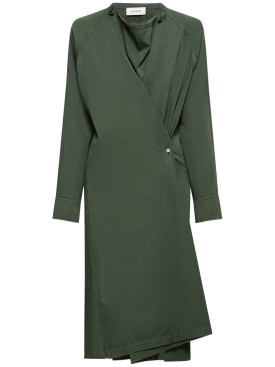 Lemaire: Twisted cotton midi shirt dress - Green - women_0 | Luisa Via Roma