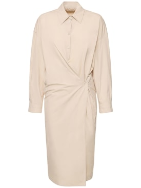 Lemaire: Straight collar cotton & silk midi dress - Pembe - women_0 | Luisa Via Roma