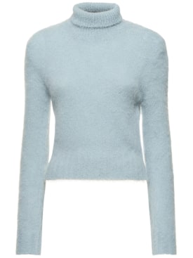 AMI Paris: Brushed alpaca blend turtleneck sweater - Light Blue - women_0 | Luisa Via Roma