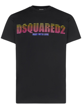 Dsquared2: T-Shirt aus Baumwolljersey mit Logodruck - Schwarz - men_0 | Luisa Via Roma