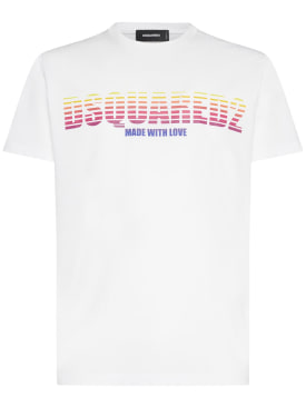 Dsquared2: Logo printed cotton jersey t-shirt - White - men_0 | Luisa Via Roma