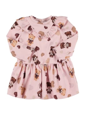 Monnalisa: Bear print Punto Milano dress - Pink - kids-girls_0 | Luisa Via Roma