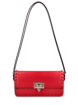 Valentino Garavani: Rockstud leather shoulder bag - Red - women_0 | Luisa Via Roma