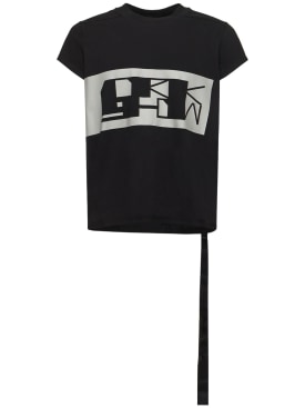 Rick Owens DRKSHDW: Logo印花棉质平纹针织T恤 - 黑色/珍珠色 - men_0 | Luisa Via Roma