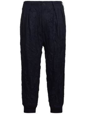 Yohji Yamamoto: G-hem wrinkled wool blend flannel pants - Navy - men_0 | Luisa Via Roma