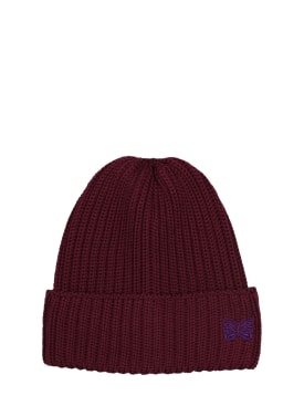 Needles: Logo wool knit hat - Bordeaux - men_0 | Luisa Via Roma