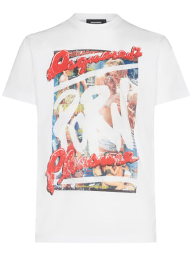 Dsquared2: T-shirt en coton imprimé Rocco Siffredi - Blanc - men_0 | Luisa Via Roma