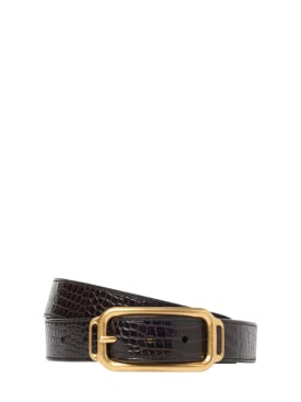 Tom Ford: 3 cm Croc embossed leather belt - Dark Wood - men_0 | Luisa Via Roma