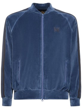 Needles: Logo velour track jacket - Smoke Blue - men_0 | Luisa Via Roma