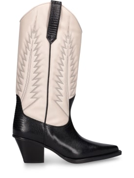 Paris Texas: 60mm hohe Stiefel mit Echsendruck „Rosario“ - Schwarz/Weiß - women_0 | Luisa Via Roma