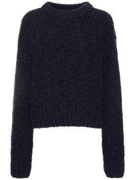 AMI Paris: Brushed textured wool sweater - Blue - women_0 | Luisa Via Roma