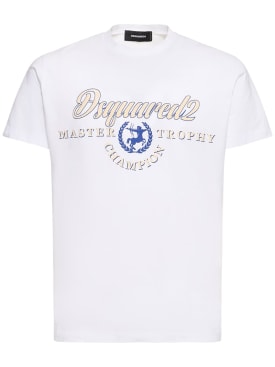 Dsquared2: T-shirt in jersey di cotone stampato - Bianco - men_0 | Luisa Via Roma
