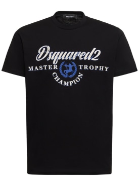 Dsquared2: Bedrucktes T-Shirt aus Baumwolljersey - Schwarz - men_0 | Luisa Via Roma