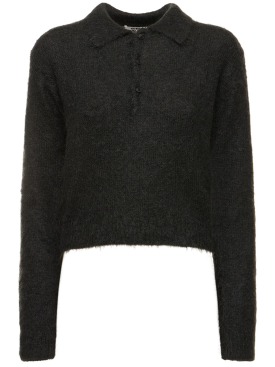 AURALEE: Suéter de punto de lana y mohair cepillado - Negro - women_0 | Luisa Via Roma