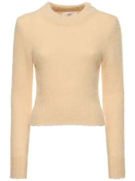 AMI Paris: Brushed alpaca blend crewneck sweater - Light Yellow - women_0 | Luisa Via Roma