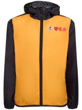 Comme des Garçons Play: Logo hooded bicolor full zip jacket - Orange/Black - men_0 | Luisa Via Roma