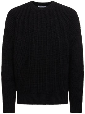 Marine Serre: Fluffy Moon wool knit crewneck sweater - Black - men_0 | Luisa Via Roma