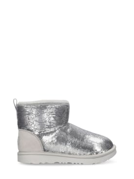 Ugg: Classic Mini Mirror Ball shearling boots - Silver - kids-girls_0 | Luisa Via Roma