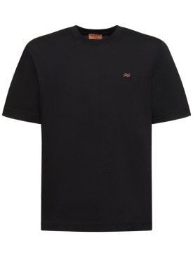 Missoni: Logo embroidery cotton jersey t-shirt - Black - men_0 | Luisa Via Roma