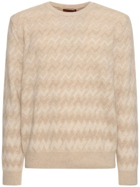 Missoni: Monogram cashmere knit sweater - Beige - men_0 | Luisa Via Roma