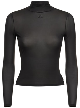 Courreges: Top de jersey con cuello alto - Negro - women_0 | Luisa Via Roma
