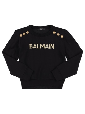 Balmain: Cotton & viscose knit logo sweater - Black - kids-girls_0 | Luisa Via Roma