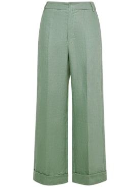 'S Max Mara: Pantalones rectos de lino - Verde - women_0 | Luisa Via Roma