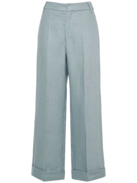 'S Max Mara: Salix linen straight pants - Light Blue - women_0 | Luisa Via Roma