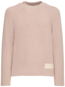 AMI Paris: Cotton & wool crewneck sweater - Powder Pink - men_0 | Luisa Via Roma