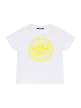 Balmain: Printed cotton jersey t-shirt - White/Yellow - kids-boys_0 | Luisa Via Roma