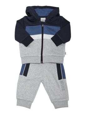 Boss: Logo print zip-up hoodie & sweatpants - Blue/Grey - kids-boys_0 | Luisa Via Roma