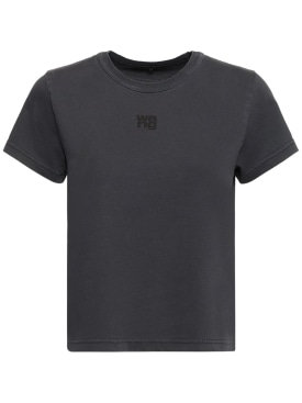 Alexander Wang: Essential shrunk cotton jersey t-shirt - Dark Grey - women_0 | Luisa Via Roma