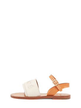 Chloé: Leather sandals w/logo - Fil dişi rengi - kids-girls_0 | Luisa Via Roma
