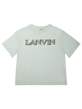 Lanvin: T-Shirt aus Baumwolljersey mit aufgesticktem Logo - Hellgrün - kids-boys_0 | Luisa Via Roma