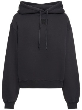 Alexander Wang: Essential terry cotton hoodie w/ logo - Dark Grey - women_0 | Luisa Via Roma