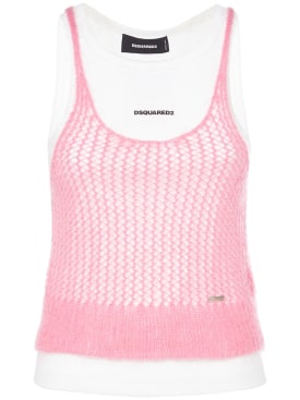 Dsquared2: Layered mohair blend & jersey tank top - Pink/White - women_0 | Luisa Via Roma
