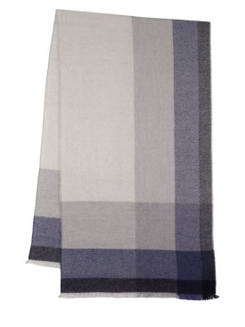 Brunello Cucinelli: 羊毛&羊绒围巾 - 蓝色/灰色 - men_0 | Luisa Via Roma