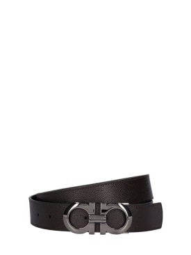 Ferragamo: 3.5cm Logo leather belt - Dark Brown - men_0 | Luisa Via Roma