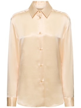Khaite: Argo buttoned long sleeve silk shirt - Ecru - women_0 | Luisa Via Roma