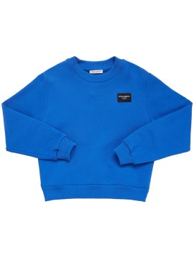 Dolce&Gabbana: Logo printed cotton sweatshirt - Blue - kids-boys_0 | Luisa Via Roma