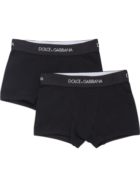 Dolce&Gabbana: Set of 2 logo cotton boxer briefs - Black - kids-boys_0 | Luisa Via Roma