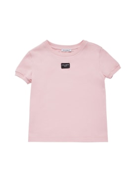 Dolce&Gabbana: T-Shirt aus Baumwolle mit Logopatch - Rosa - kids-girls_0 | Luisa Via Roma