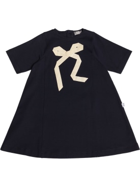 Il Gufo: Cotton jersey dress w/ bow - Navy - kids-girls_0 | Luisa Via Roma