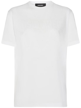 Dsquared2: T-Shirt aus Baumwolle mit Logo - Weiß - women_0 | Luisa Via Roma