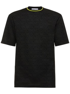 Moschino: T-Shirt aus Baumwolljacquard mit Moschinologo - Schwarz - men_0 | Luisa Via Roma