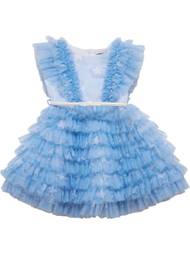 Monnalisa: Tulle dress w/ruffles - Light Blue - kids-girls_0 | Luisa Via Roma