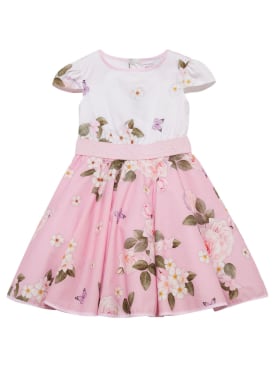 Monnalisa: Printed cotton poplin dress - White/Pink - kids-girls_0 | Luisa Via Roma