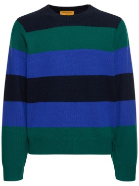 Guest In Residence: Striped cashmere crewneck sweater - Green/Blue - men_0 | Luisa Via Roma