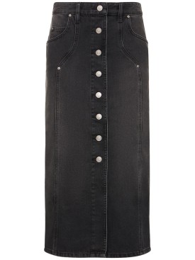 Marant Etoile: Falda larga de denim de algodón - Negro Lavado - women_0 | Luisa Via Roma